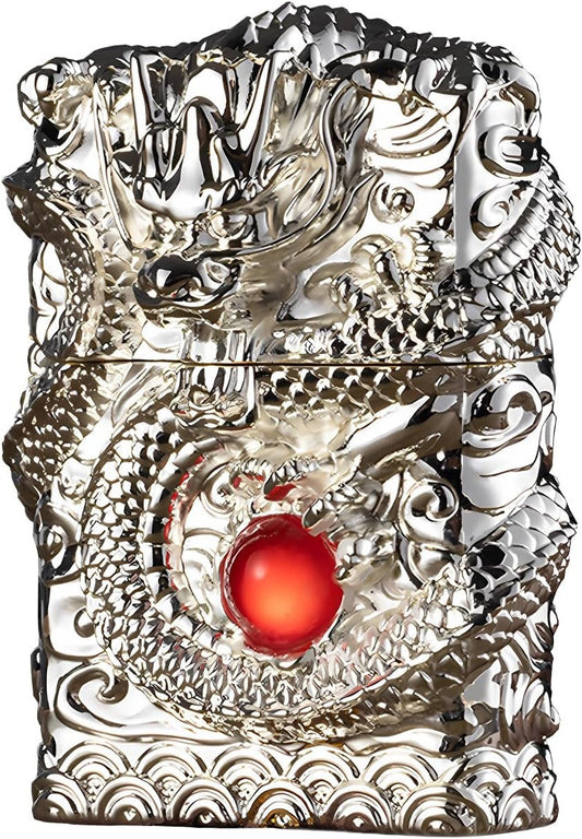 Encendedor de dragón, portátil y reutilizable, color plata.
