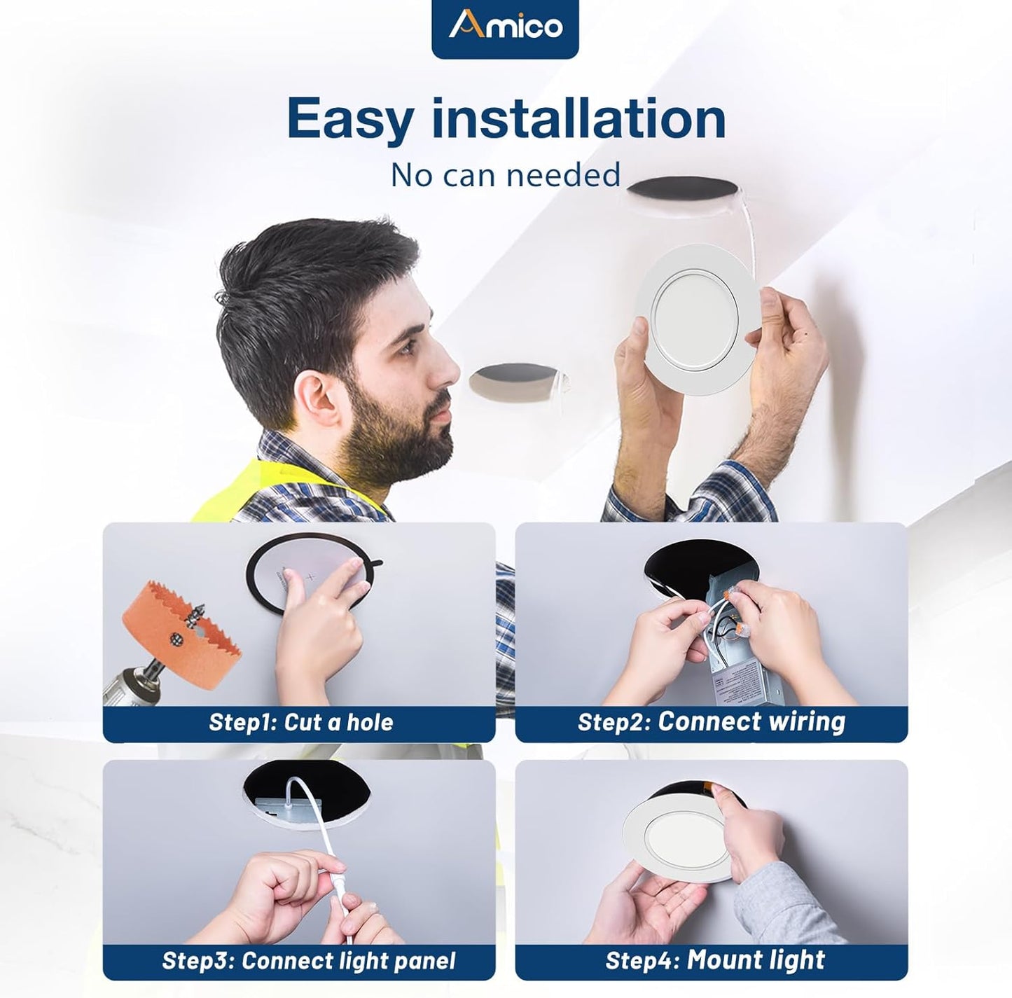 Luces 12 pza LED empotrables de techo con cardán 6 pulgadas, luces direccionales. Amico