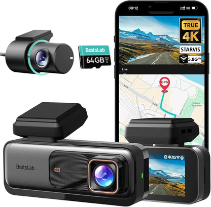 Dashcam para Auto Delantera y Trasera, BOTSLAB 4K+2K, (SIN CAJA).