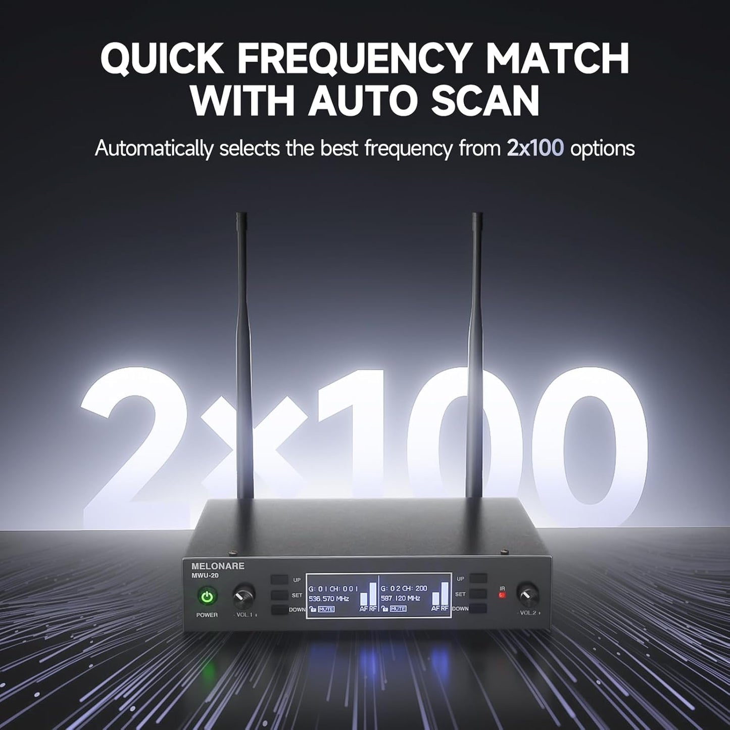 Sistema de micrófono inalámbrico de doble canal, Melonare MWU-20