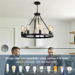 Lámpara colgante, 23.6", 8 luces, redonda, metal negro.