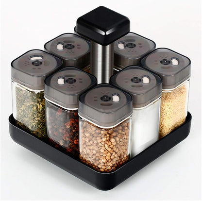Estante giratorio para especias, juego de 8 frascos de cristal.