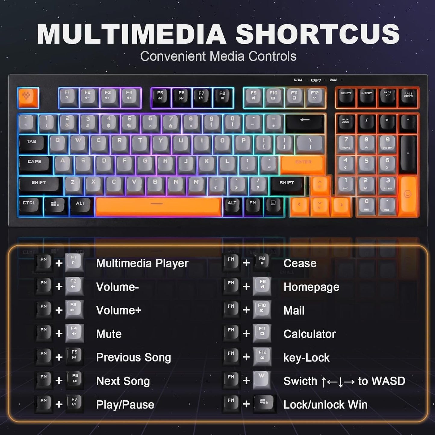 YUNZII D98 - Teclado de membrana para juegos, retroiluminación.