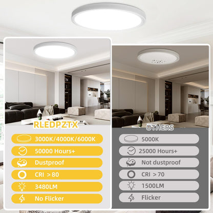 Paquete de 6 lámparas de techo LED, 12", redondas, blancas.