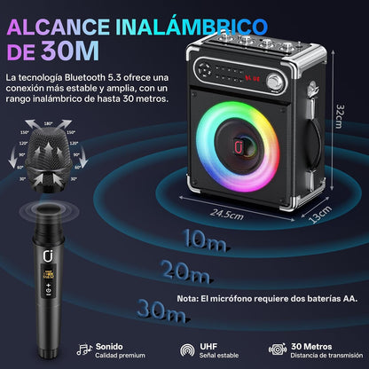 Bocina Karaoke JYX-S55 Bluetooth con 2 Micrófonos y Luces LED