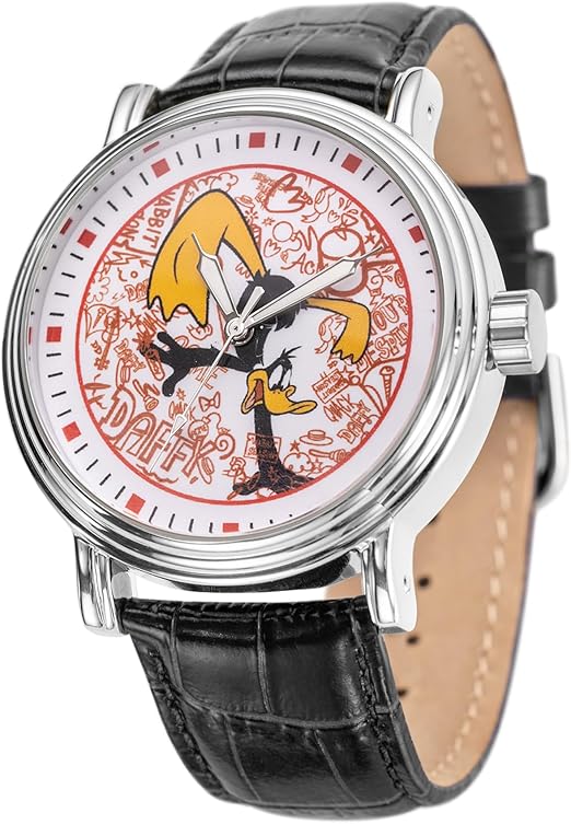Reloj para adultos, correa de cuero, Looney Tunes, Pato Lucas.