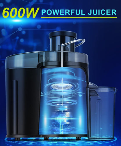 Extractor para jugos de 600 W, centrífugo para frutas y verduras.