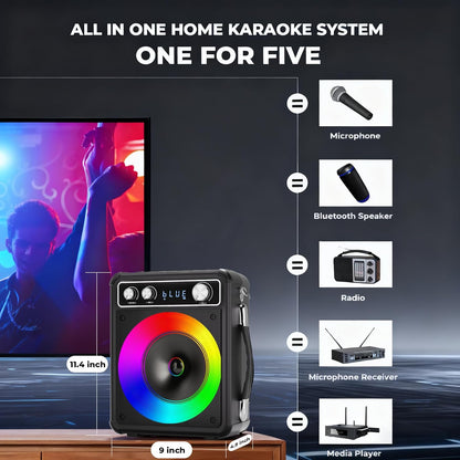 Máquina de karaoke, Vosoco T-03, con 2 micrófonos inalámbricos.