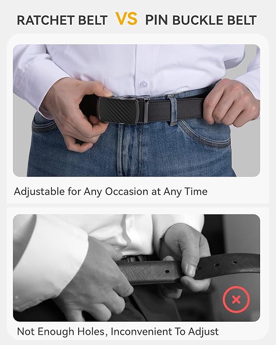 Cinturón de cuero con trinquete para hombre, ajuste personalizable.