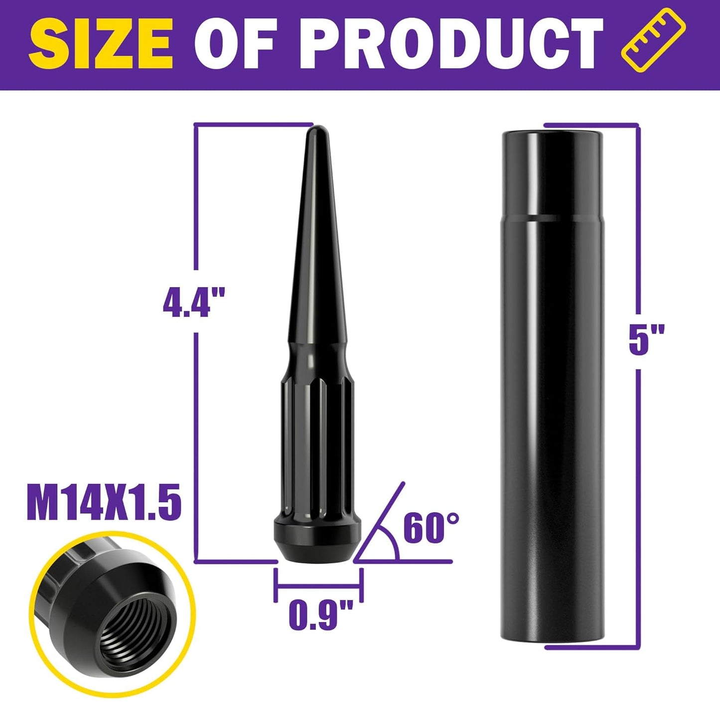 Juego de 24 tuercas de llanta, M14x1.5 con llave, metal sólido.