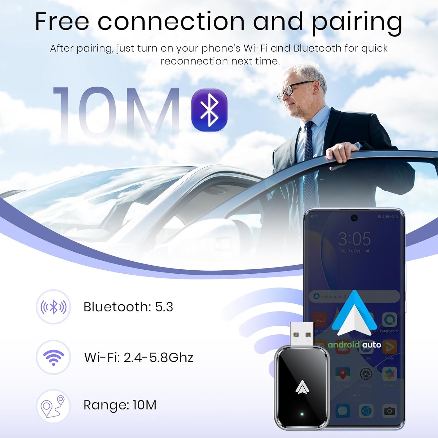 Adaptador inalámbrico Android Auto para Android