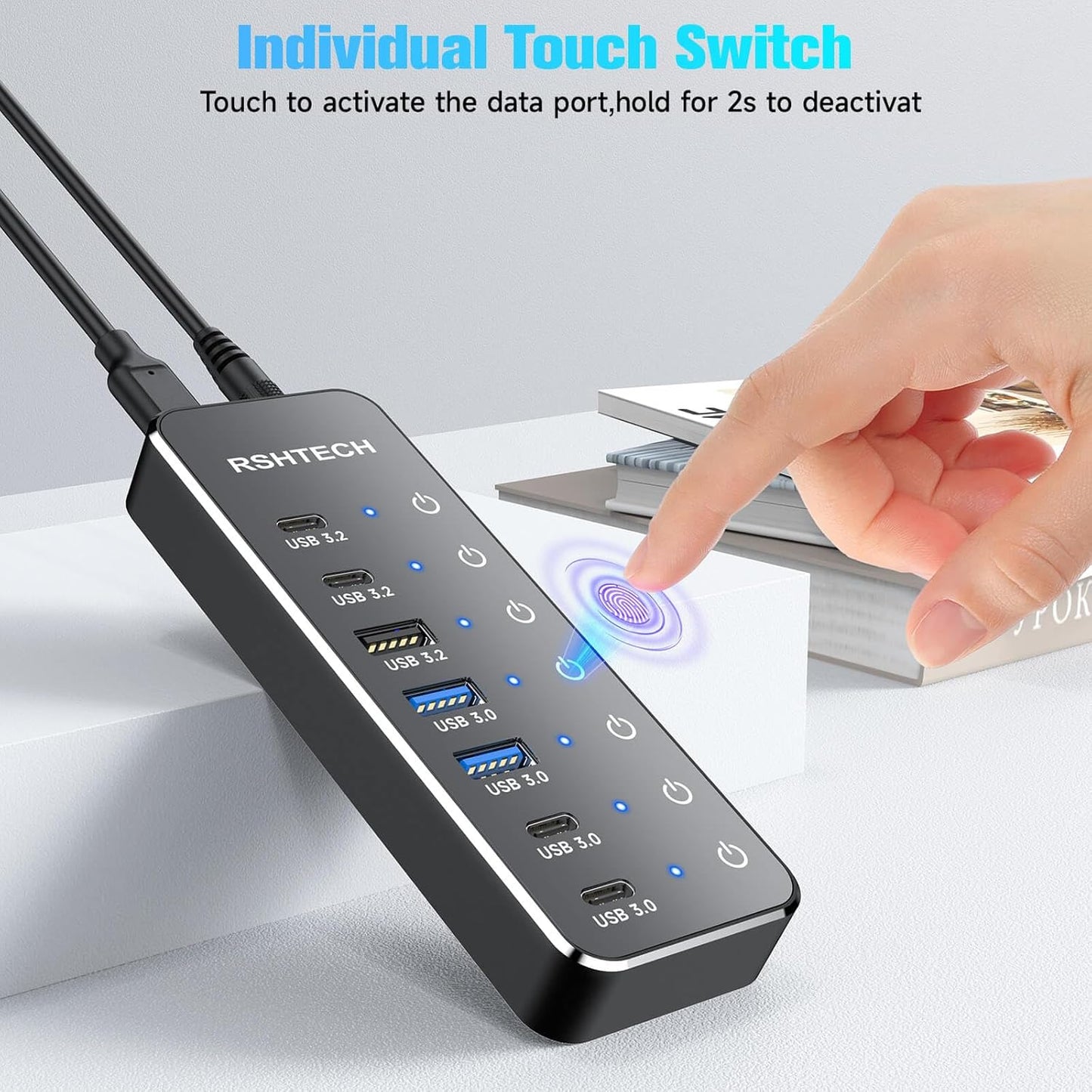 Divisor de concentrador USB 3.2/USB-C, 7 puertos, RSHTECH.