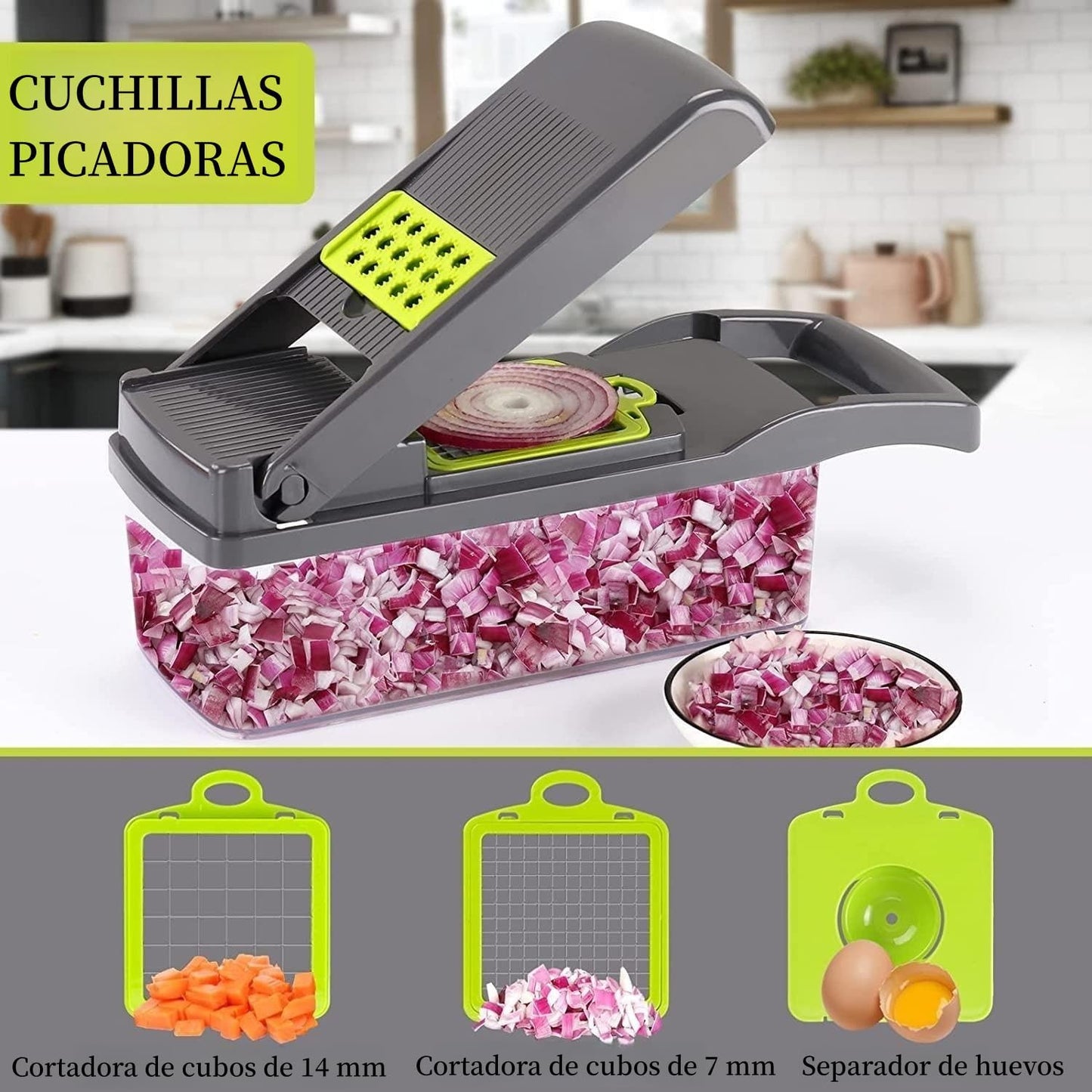 Cortador de Verduras 8 en 1, Mandolina para Cocina, 8 placas.