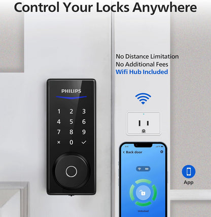 Cerradura inteligente WiFi Philips, desbloqueo automático App y huella.