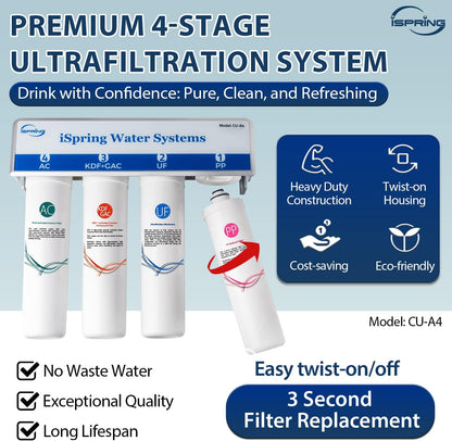 Sistema de ultrafiltración de agua, 4 Etapas, con Grifo Cromado.(USADO).