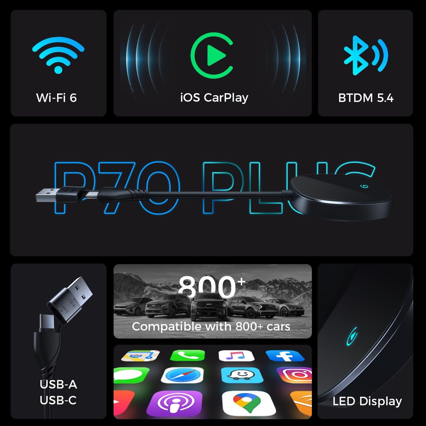 Adaptador inalámbrico CarPlay Plug & Play Android y IOS