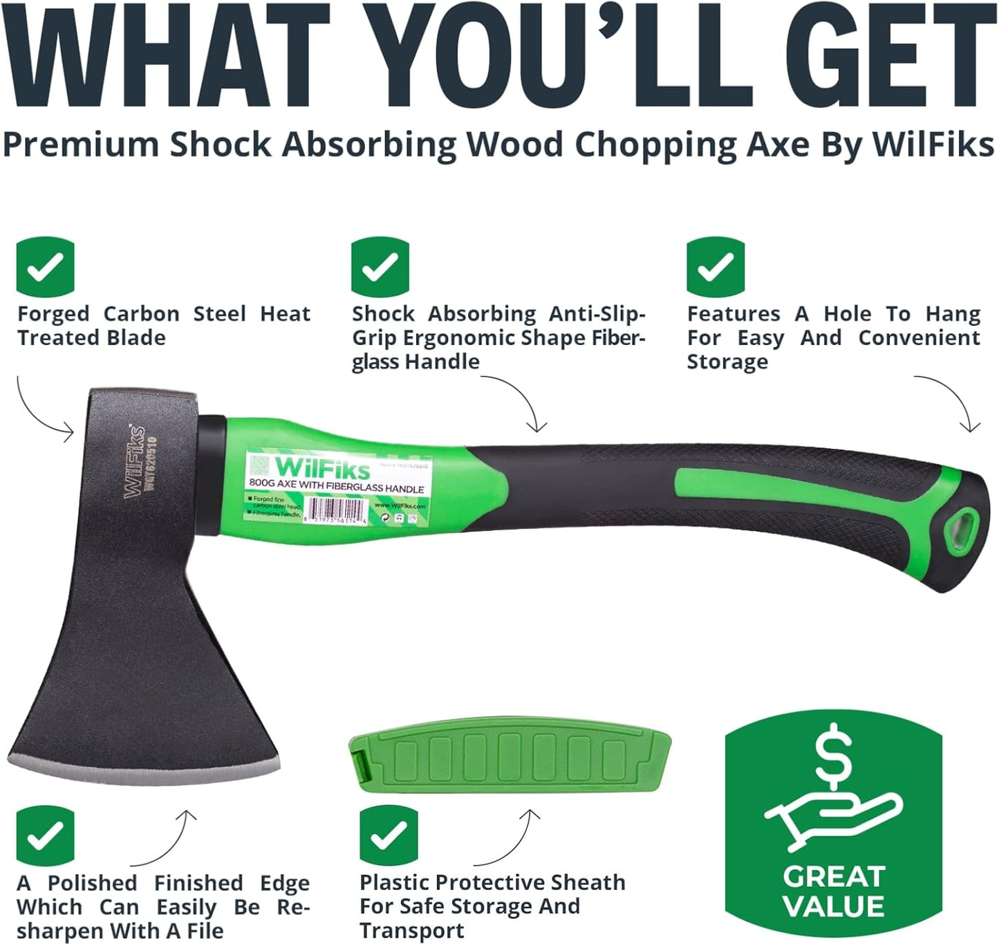 WilFiks Hacha de corte, para división de madera y leñado.