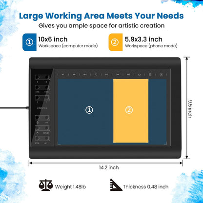 Tableta de dibujo grafico de 10 x 6", compatible con PC/Mac/Android iOS.