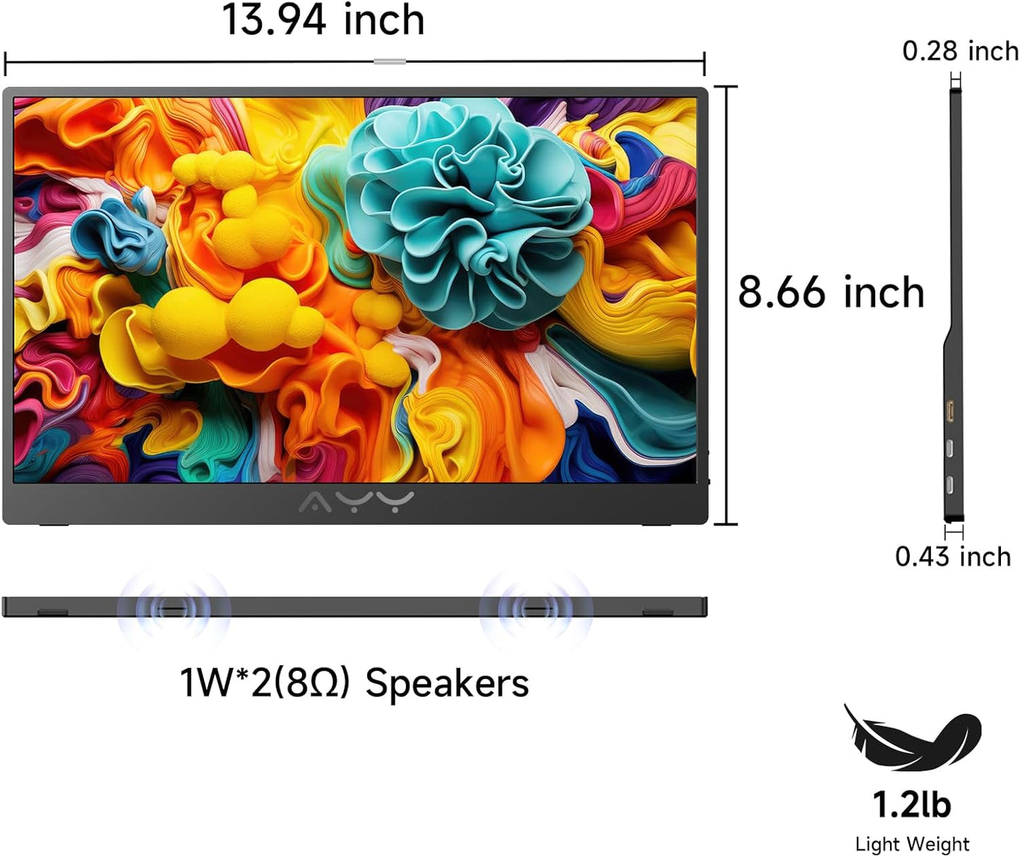 Monitor portátil AYY de 15,6" (1080p, 60 Hz, color negro)