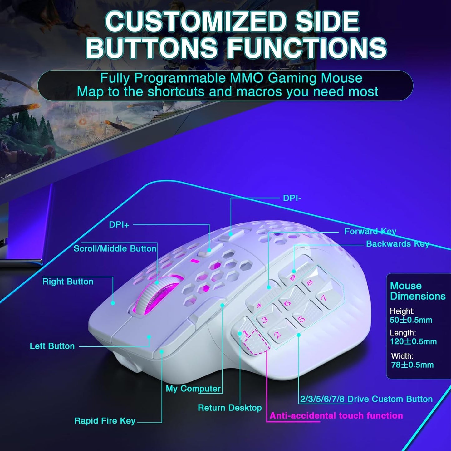 SM809 Pro Mouse inalámbrico MMO para juegos con 9 botones laterales, SOLAKAKA