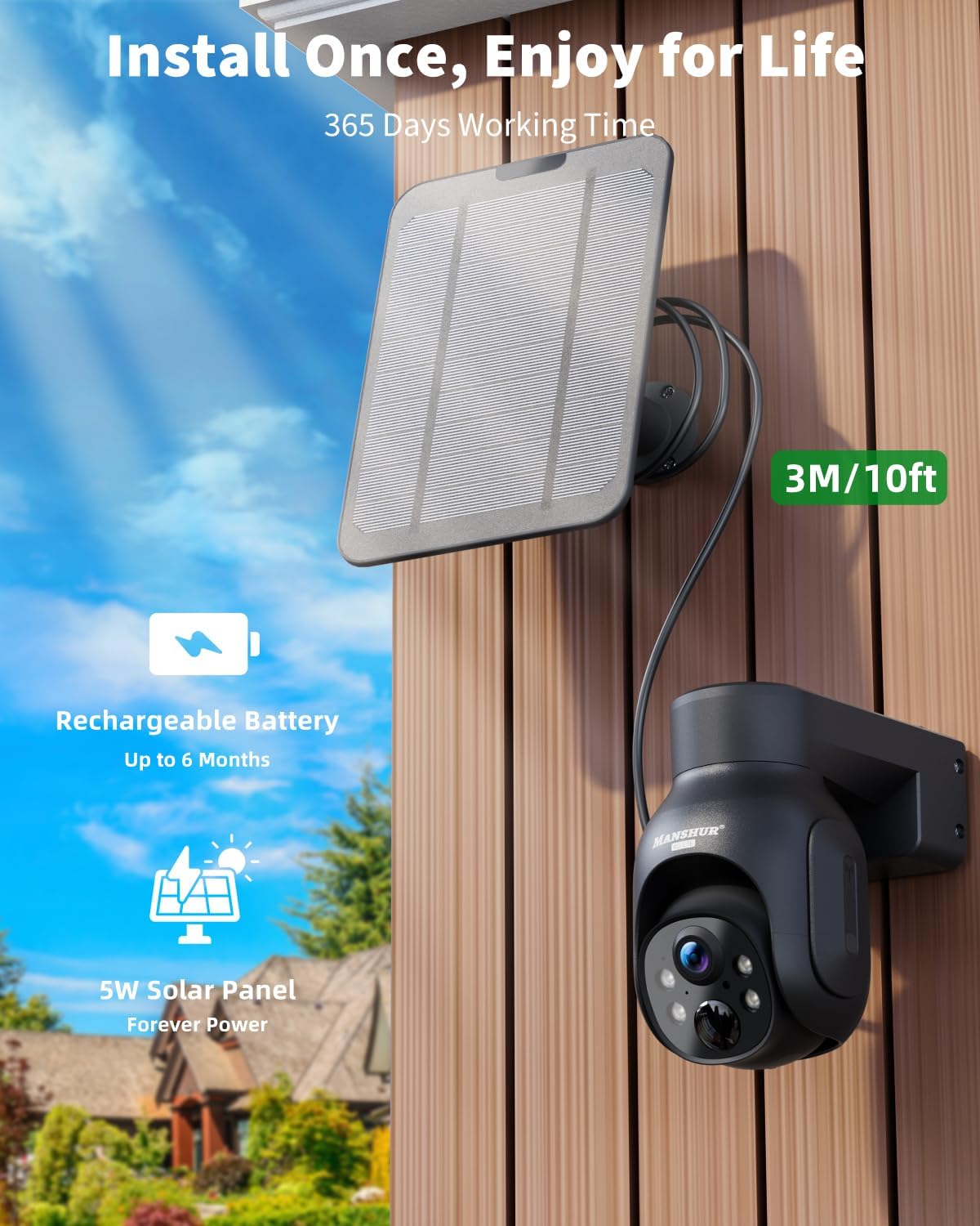 Manshur® Cámara de seguridad celular 4G LTE solar con tarjeta SIM.