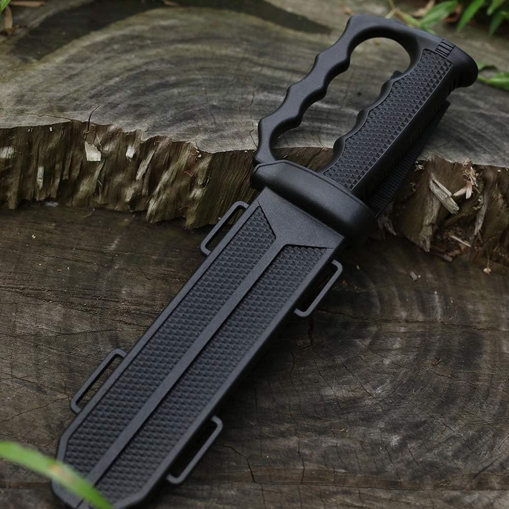 Cuchillo de hoja fija con vaina táctica, iniciador de fuego, rompe vidrio.