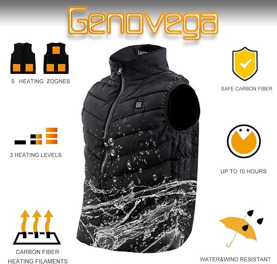 Chaleco térmico, unisex talla M, bateria USB, grafeno ligero.