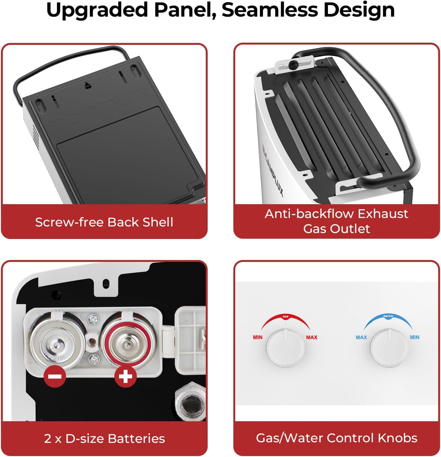 CAMPLUX Calentador de agua sin tanque para exteriores, 1.32 GPM portátil.