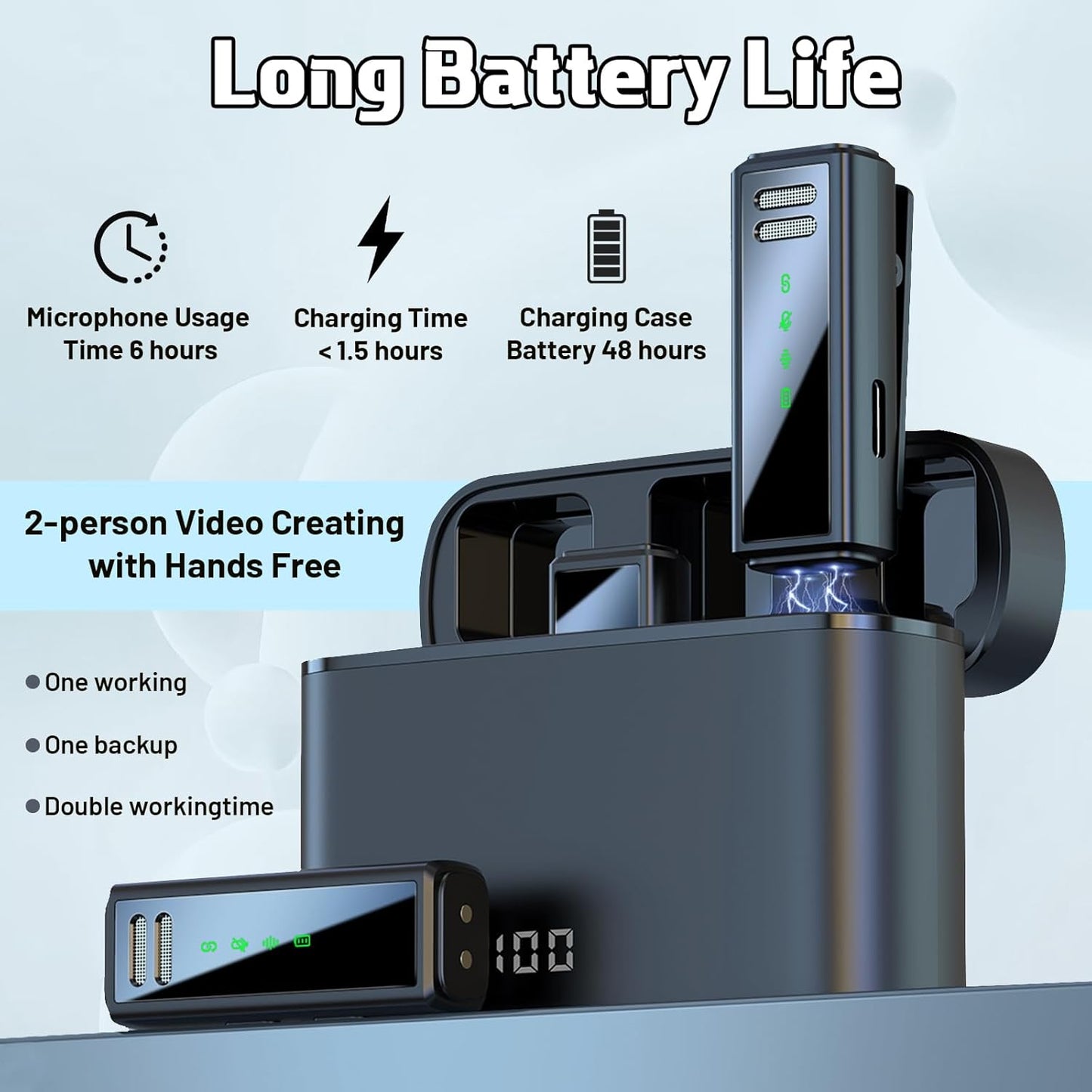 Micrófono Lavalier inalámbrico con cancelación de ruido.