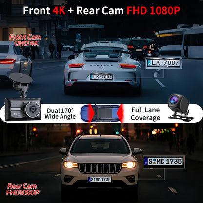 Dash Cam 4K Delantera y Trasera WiFi Visión Nocturna
