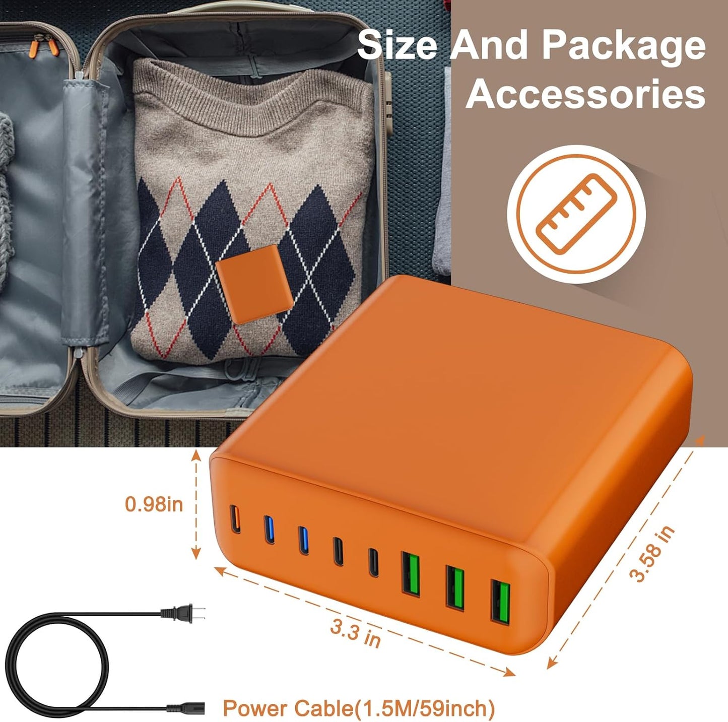 Estación de carga USB C de 265 W, 8 puertos, cargador USB-C.