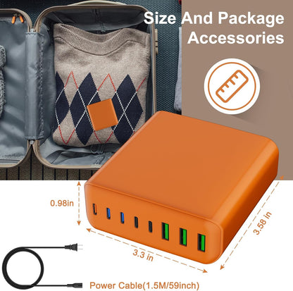 Estación de carga USB C de 265 W, 8 puertos, cargador USB-C.
