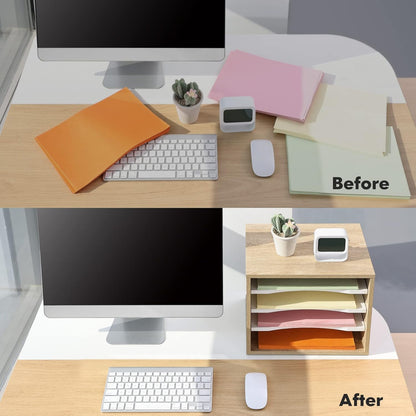 Organizador de escritorio Fitueyes, madera de roble con 4 Niveles