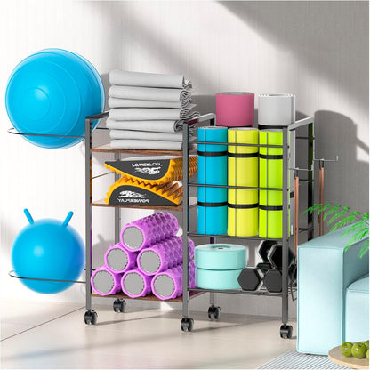 Rack Organizador para Tapetes de Yoga y Gimnasio con Soporte para Pelota