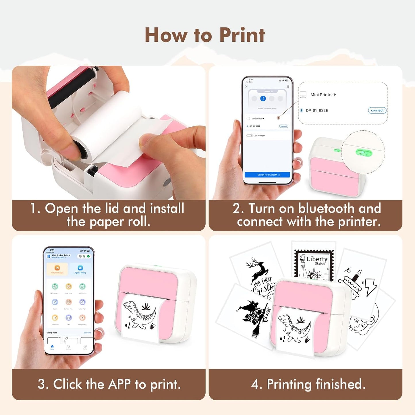 Mini Impresora, Impresora Fotográfica Portátil Impresora Térmica Bluetooth.