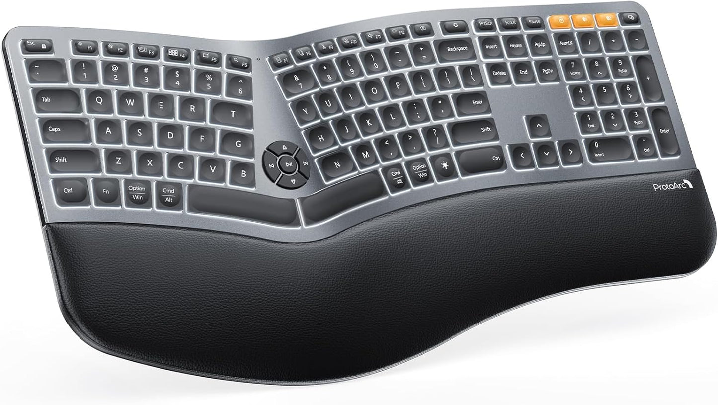 ProtoArc Teclado ergonómico dividido EK01 Plus, completo reposamuñecas.