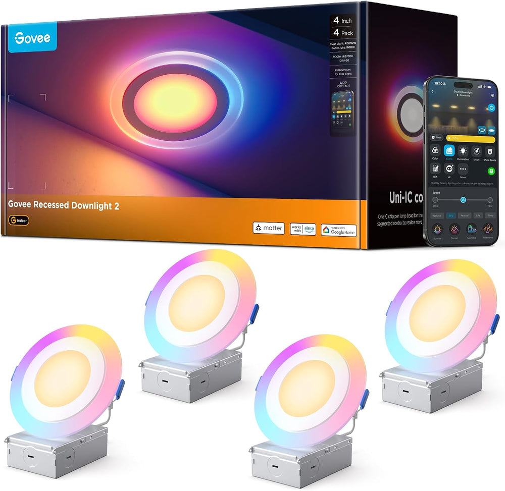 Iluminación empotrada inteligente Govee H601E de 4", Alexa (DETALLE)