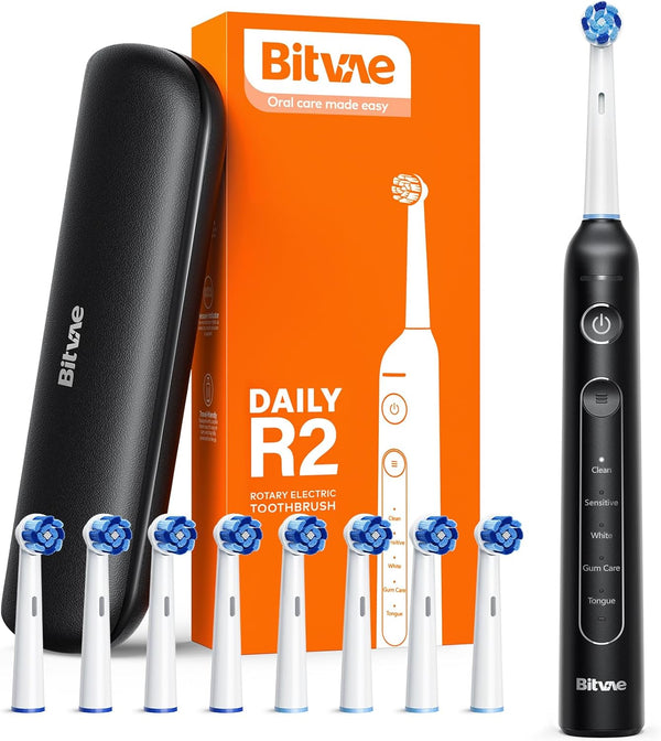 Cepillo de dientes Bitvae R2, eléctrico y giratorio, 8 cabezales 5 modos.