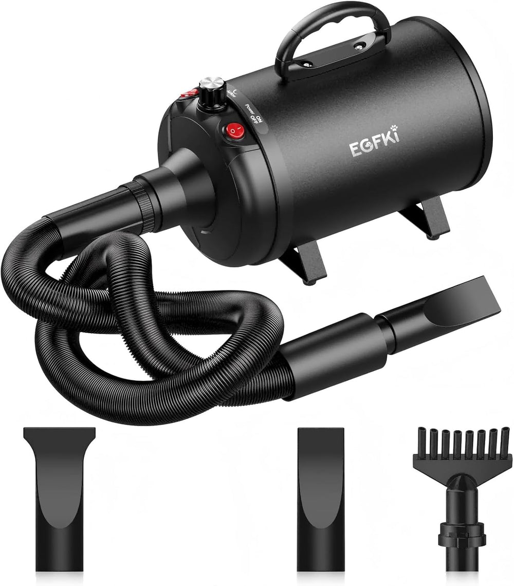 Secador de pelo para perros EGFKI, 5.2HP/3800W, 3 Boquillas.