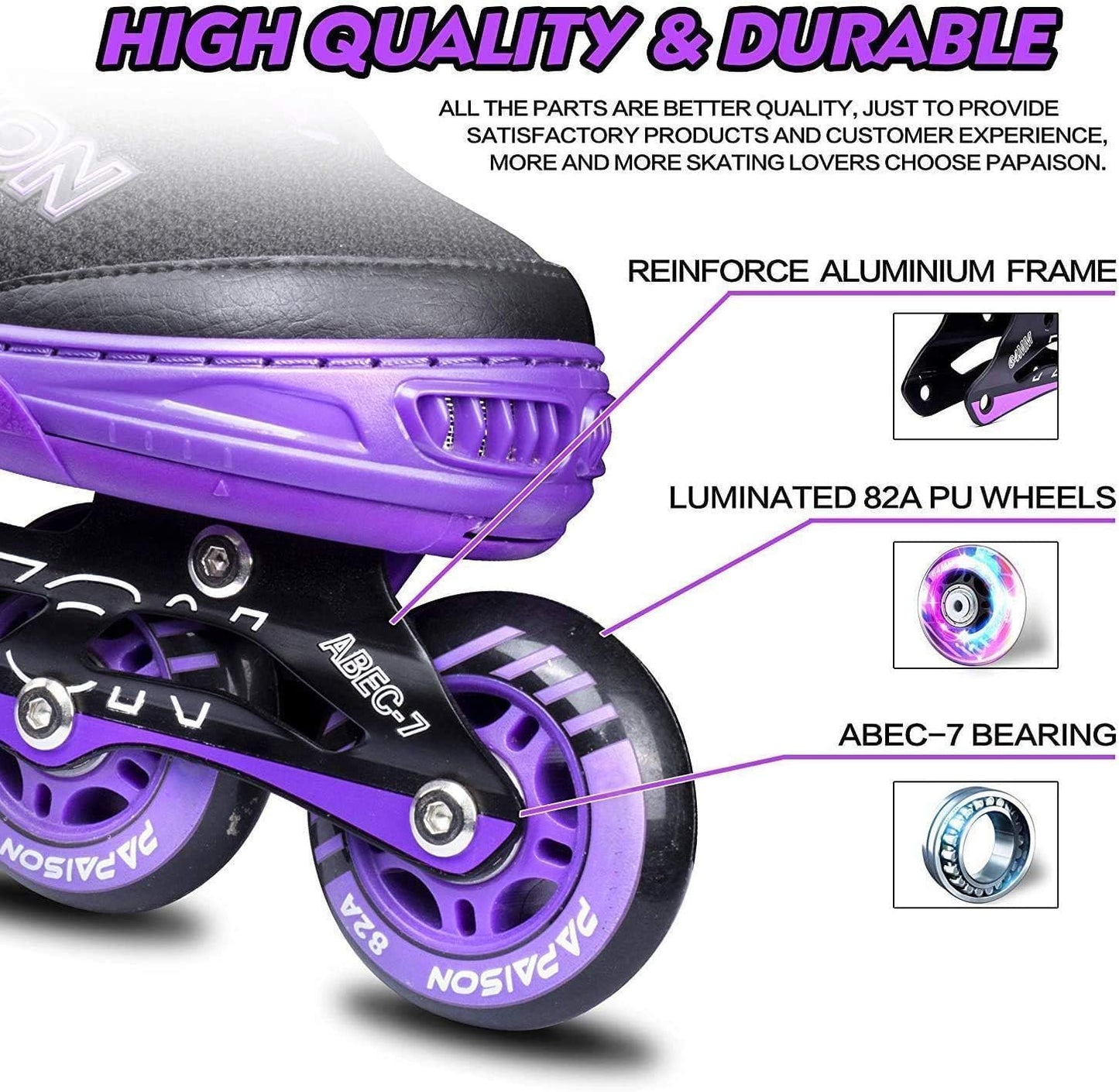 PAPAISON Patines en línea Ajustables con Ruedas LED XL 26.5CM