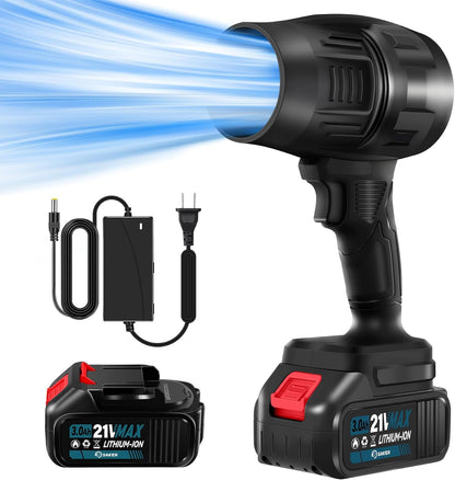 Soplador de hojas inalámbrico Saker, 180000 RPM con velocidad ajustable.