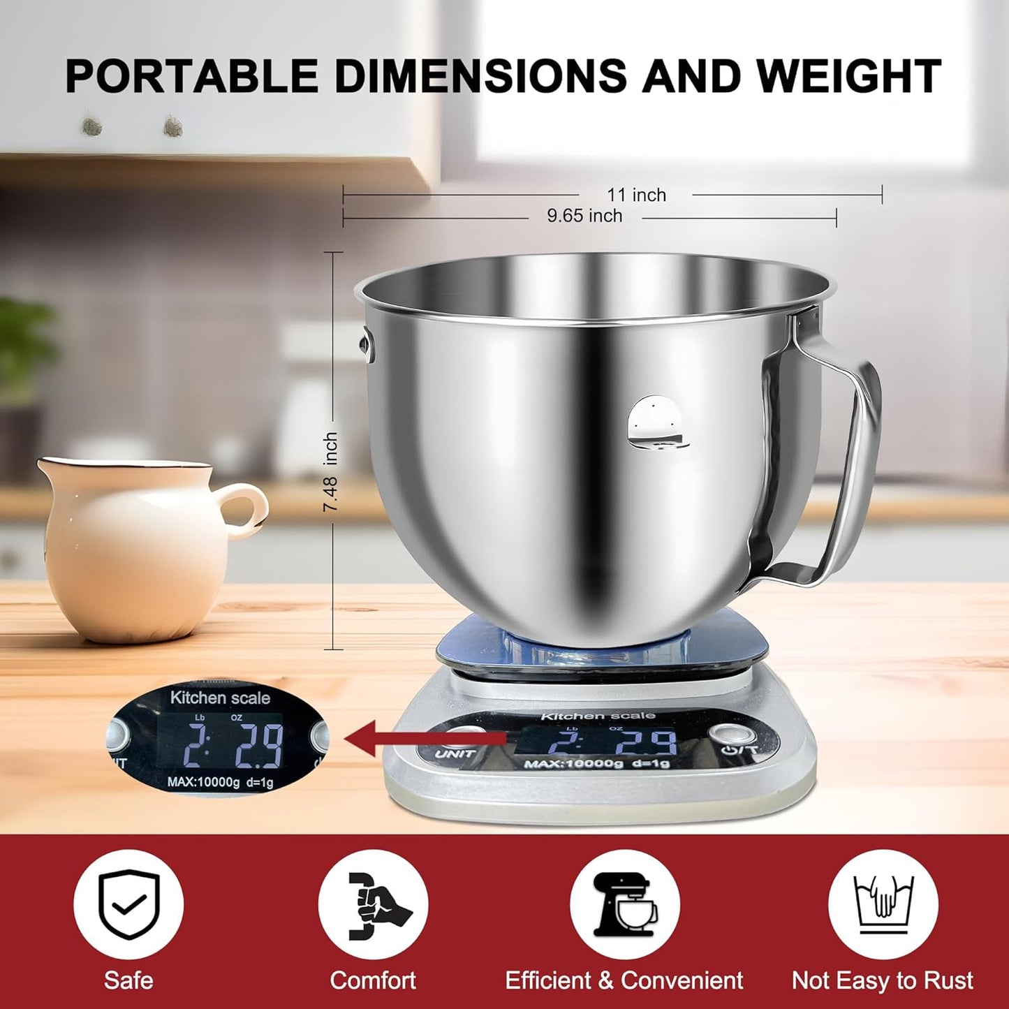 Cuenco mezclador de acero inoxidable de 7 qt compatible con Kitchenaid