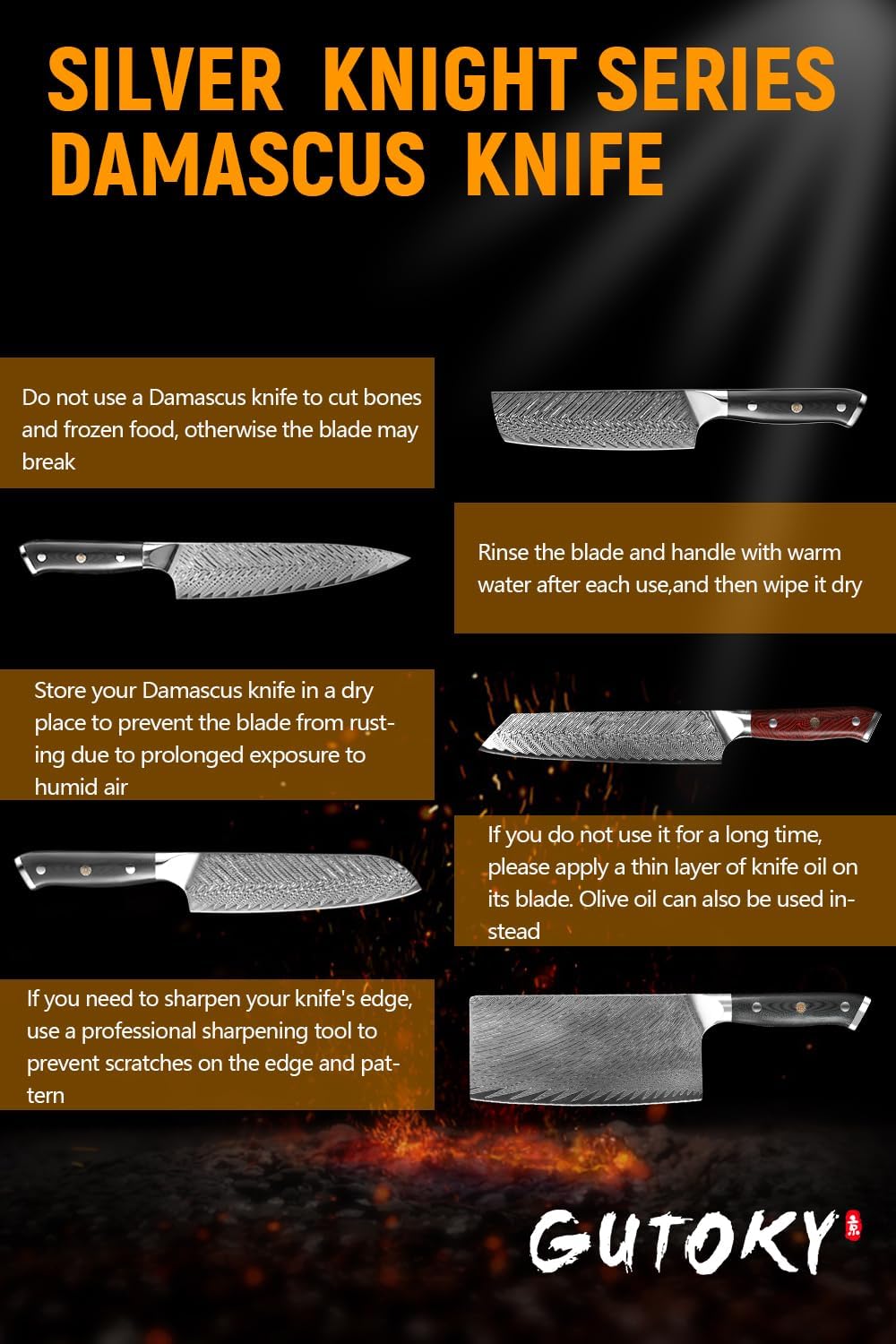 Cuchillo de carnicero japonés afilado, de 7", mango G10, profesional.