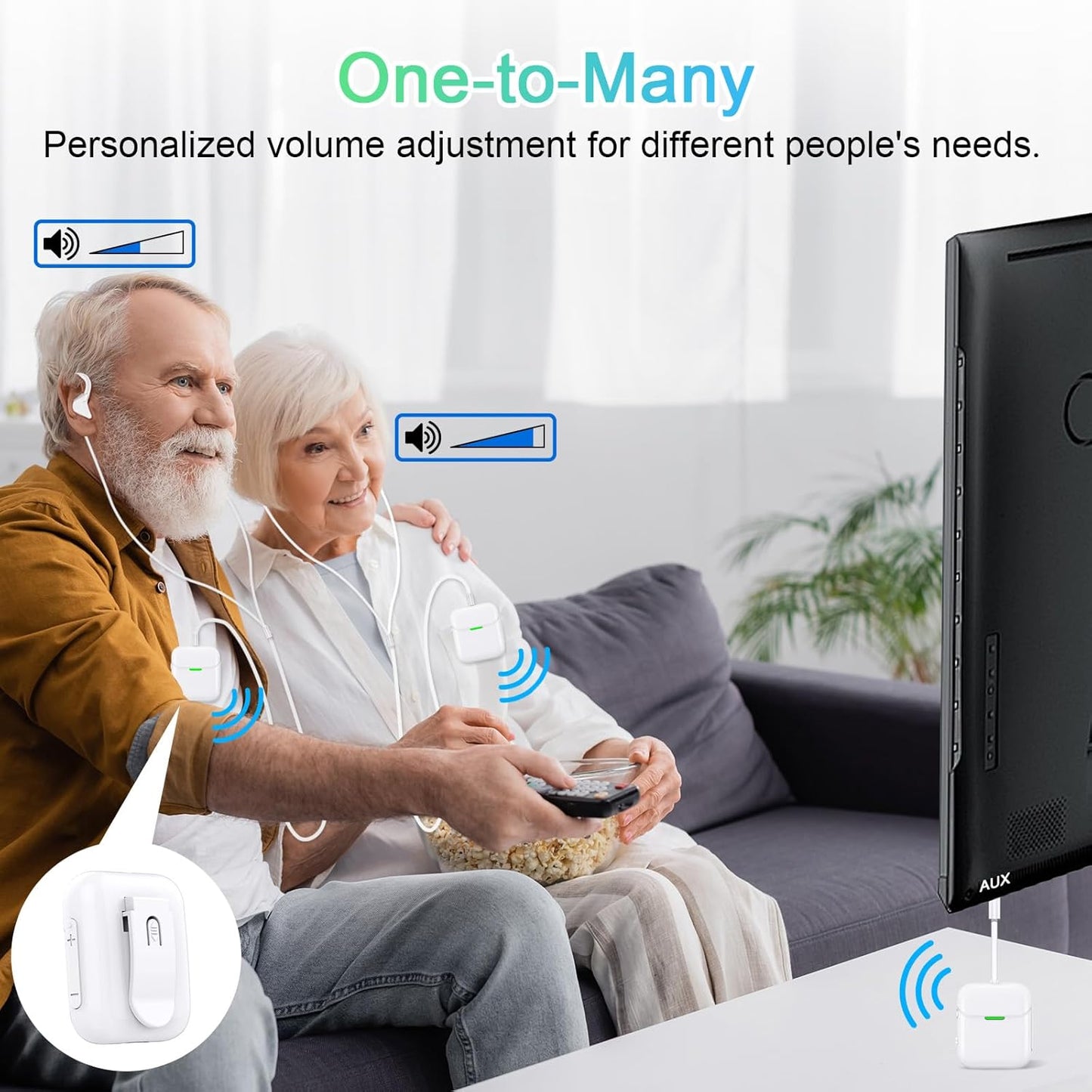 Auriculares inalámbricos para TV, transmisor y receptor Bluetooth.