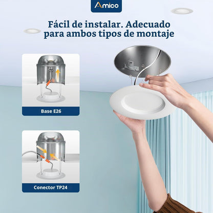 Luces empotrables Amico 24 Pack 5/6", 5CCT borde deflector blanco