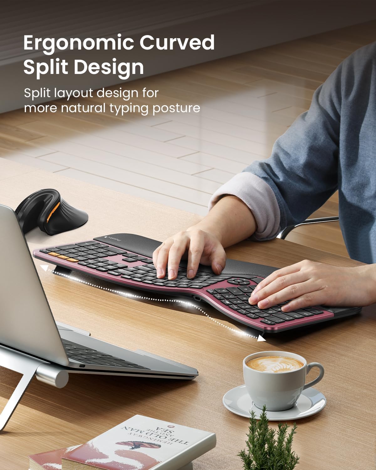 ProtoArc, Teclado ergonómico Bluetooth retroiluminado, recargable.