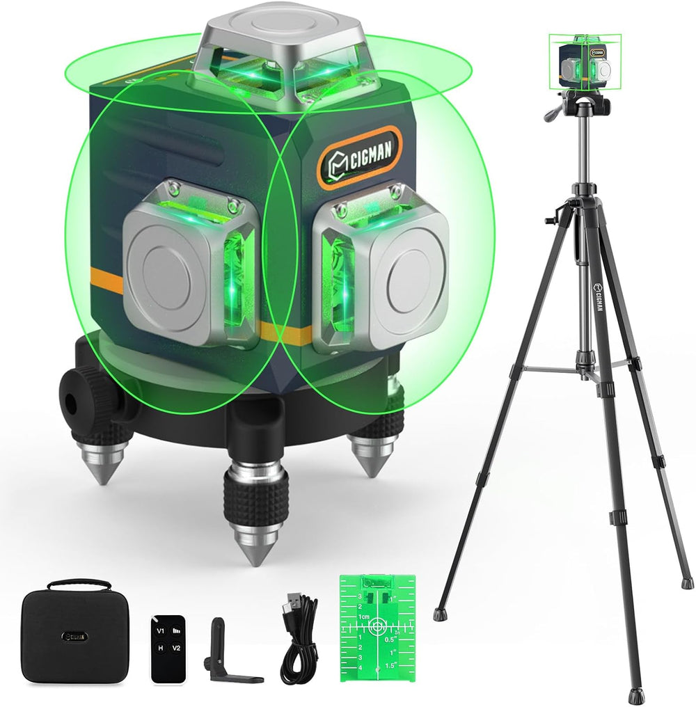 Nivel láser CIGMAN CM701T, 3x360° con trípode ajustable, Recargable.