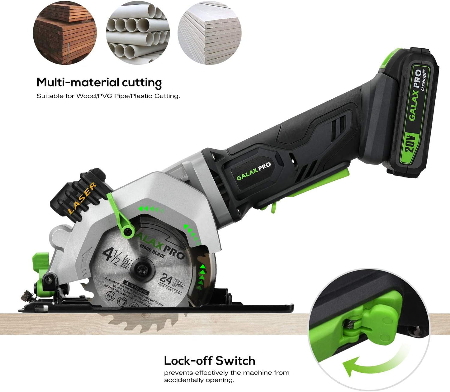 GALAX PRO 20V 4-1/2" Sierra circular inalámbrica con batería de 2.0Ah USADO.