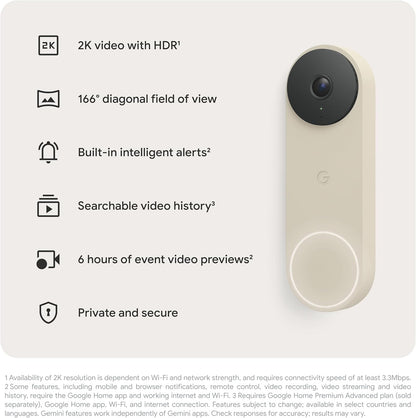 Timbre de Puerta Google Nest (Cableado, 3ª Gen), Audio de 2 vías.