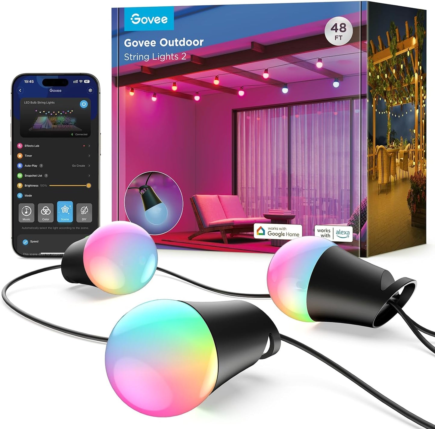 Govee, Tira de luces inteligentes para exteriores 2, 48FT, regulables.